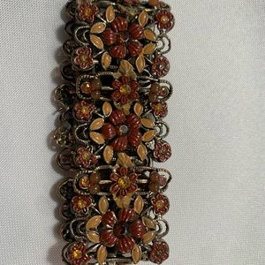 Red, brown, gold flower stretchy bracelet
